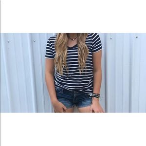 Navy and White Striped V-neck